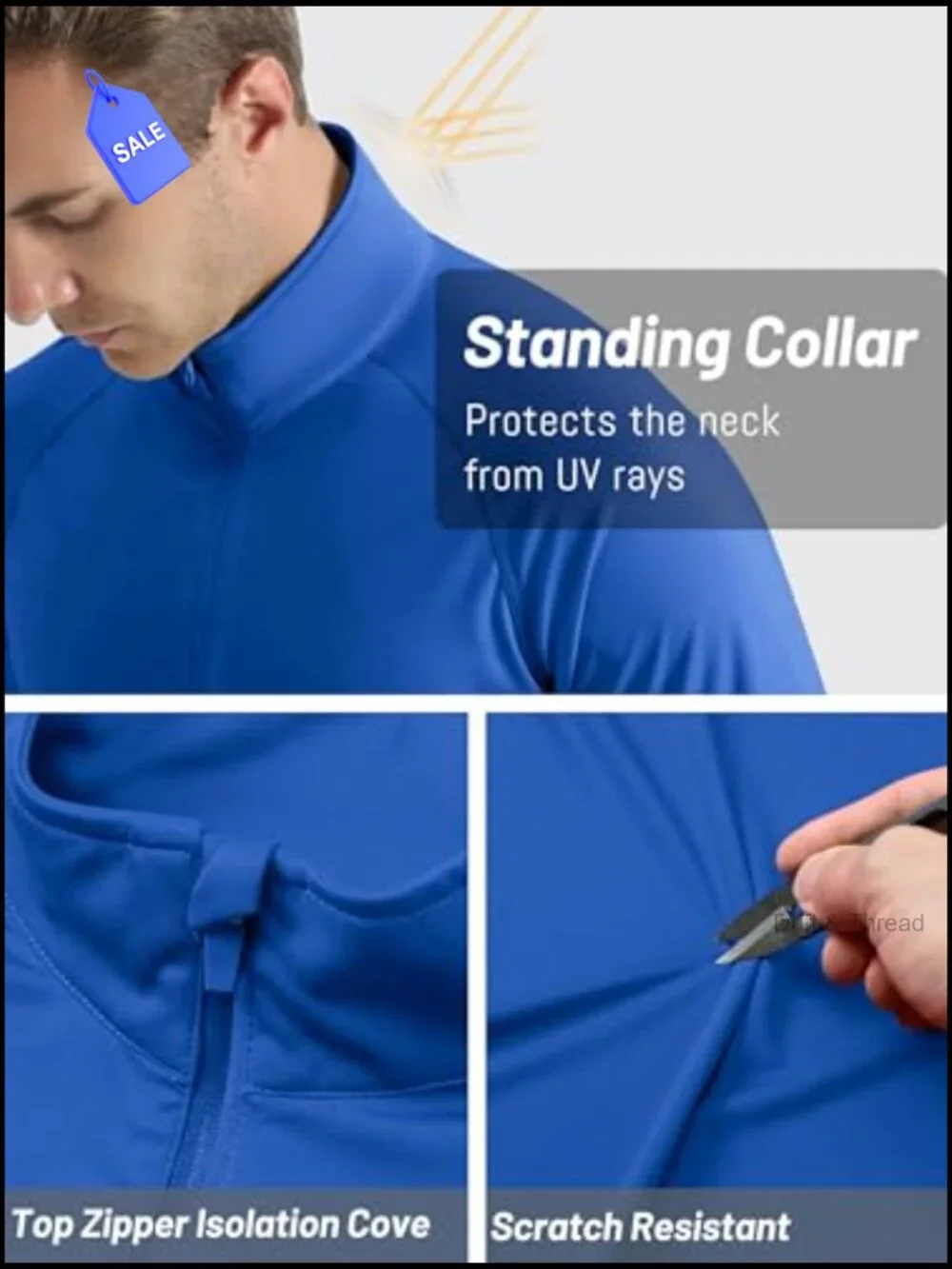 UPF 50+ Long Sleeve 1/4 Zip Sun Protection Shirt Athletic Running Top